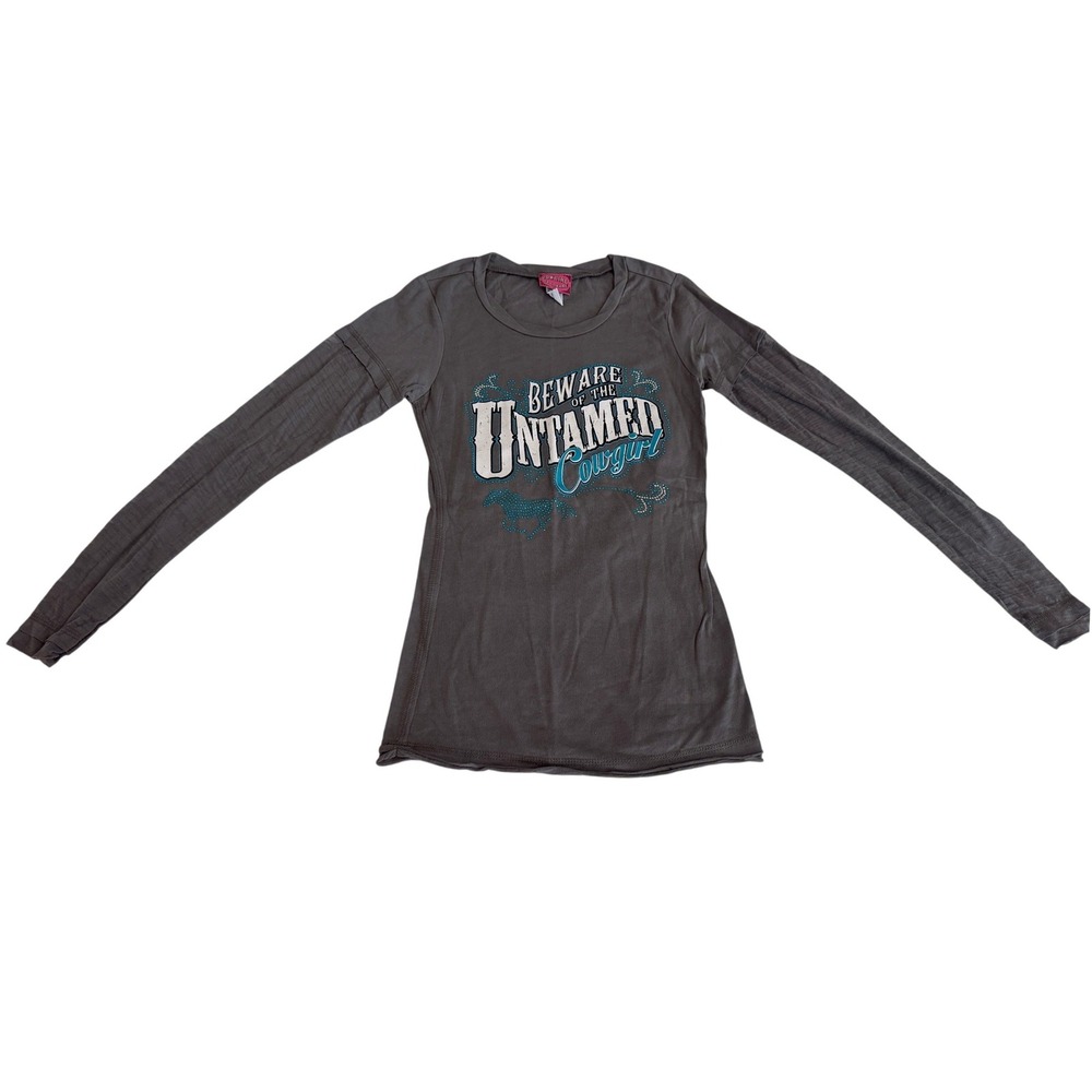 Cowgirl Hardware Gray Long Sleeve Graphic Tee Untamed Cowgirl Small